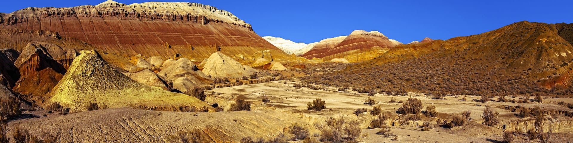 Panorama of the mountain massif in the National Natural Park "Altyn Emel". Kazakhstan.