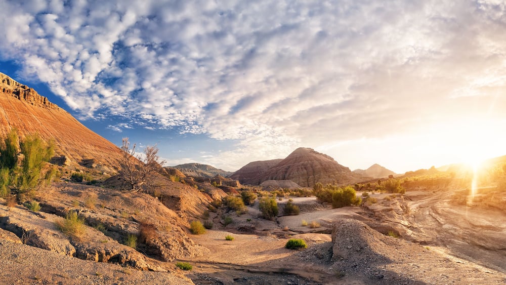Sunrise in the desert mountains