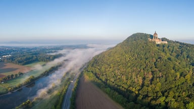 Aerial morning view of Emperor William Monument in Porta Westfalica