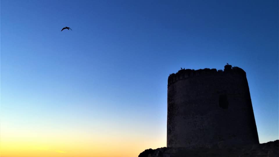 The old tower as he sun sets in Isola Rossa