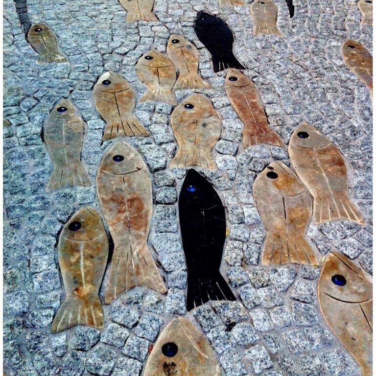 This is mosaic stone art on pedestrian street in Porto Rotondo
