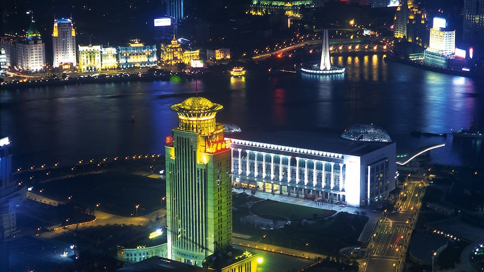 Pudong skyline illuminated, night