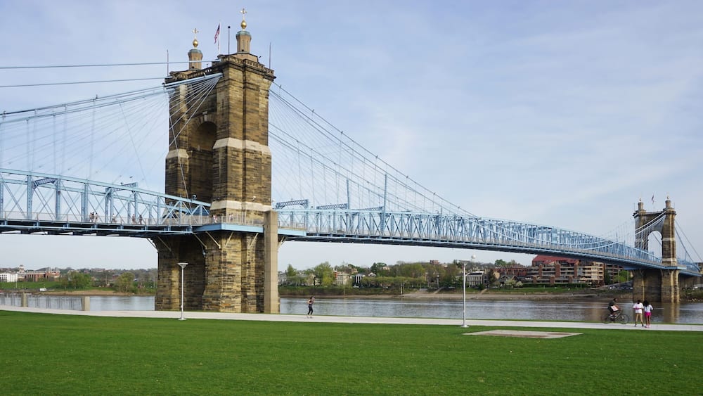 The Roebling suspension bridge between Ohio and Kentucky
