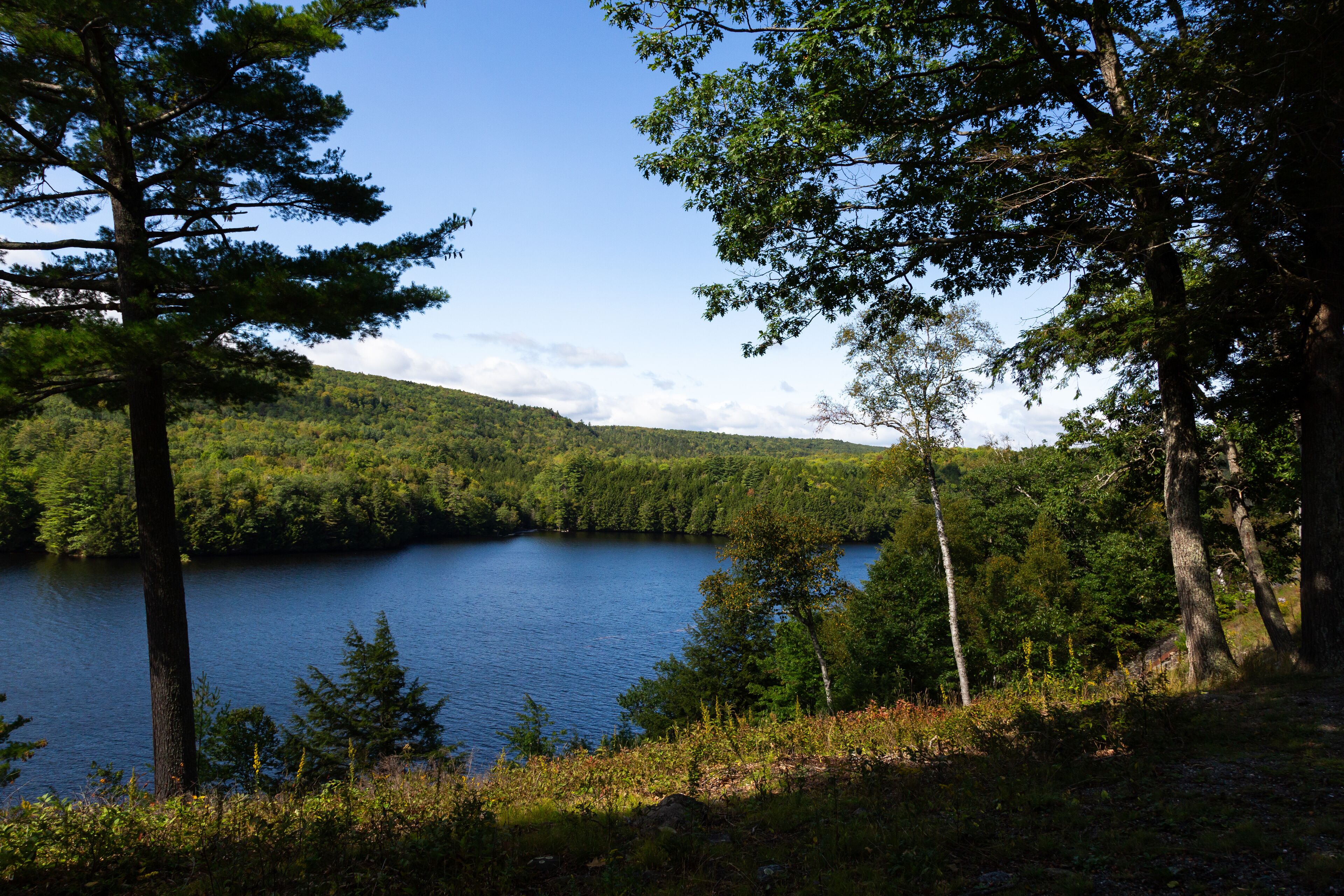 The Kennebec River along U.S. 201 near Bingham, Somerset County, Maine, USA, seen during a beautiful sunny summer morning