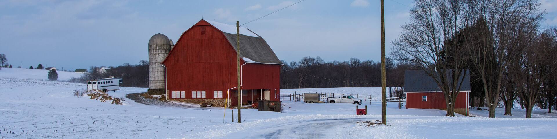 Snowy country land in southern york county in pennsylvania