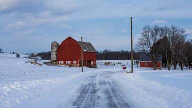 Snowy country land in southern york county in pennsylvania