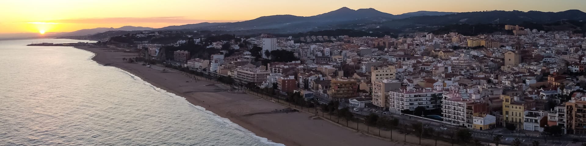Aerial panoramic view of Canet de Mar in el Maresme coast, Catalonia, Spain.