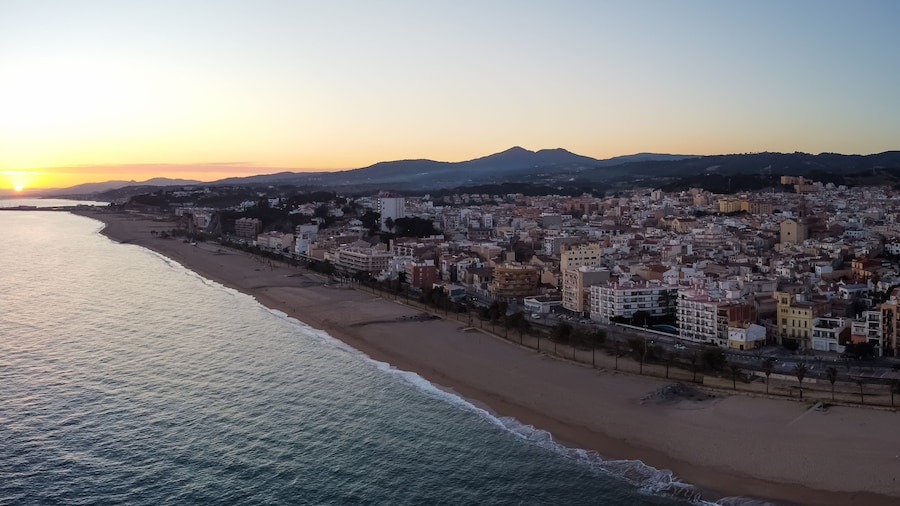 Aerial panoramic view of Canet de Mar in el Maresme coast, Catalonia, Spain.