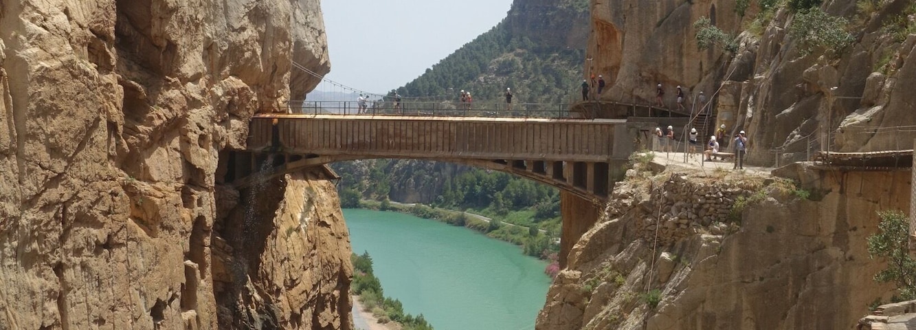 A view from the boardwalk of the Caminito del Rey path in El Chorro,