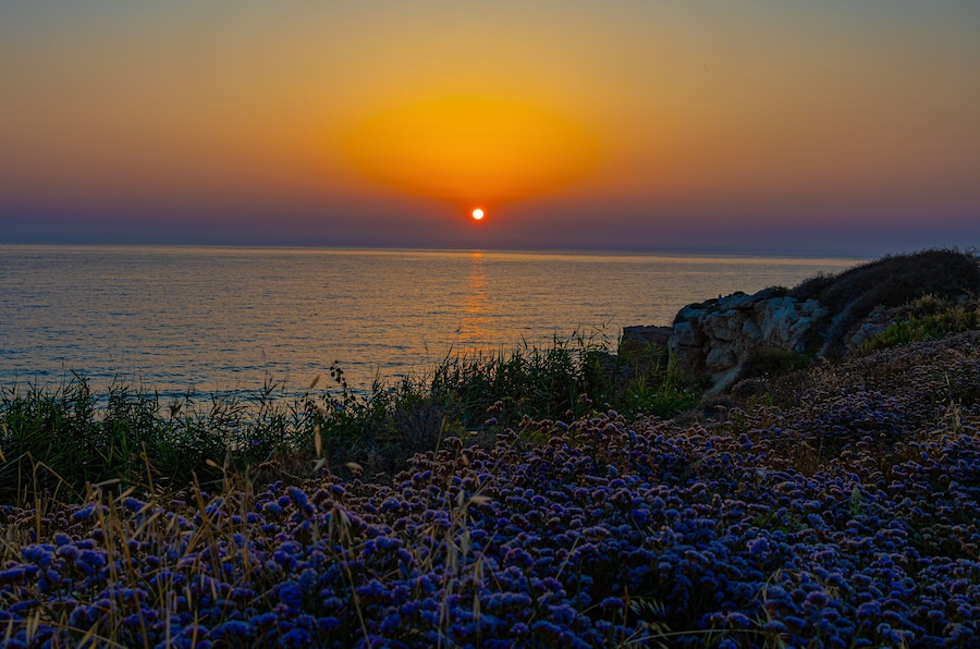 Sunset over Mediterranean sea in Cyprus