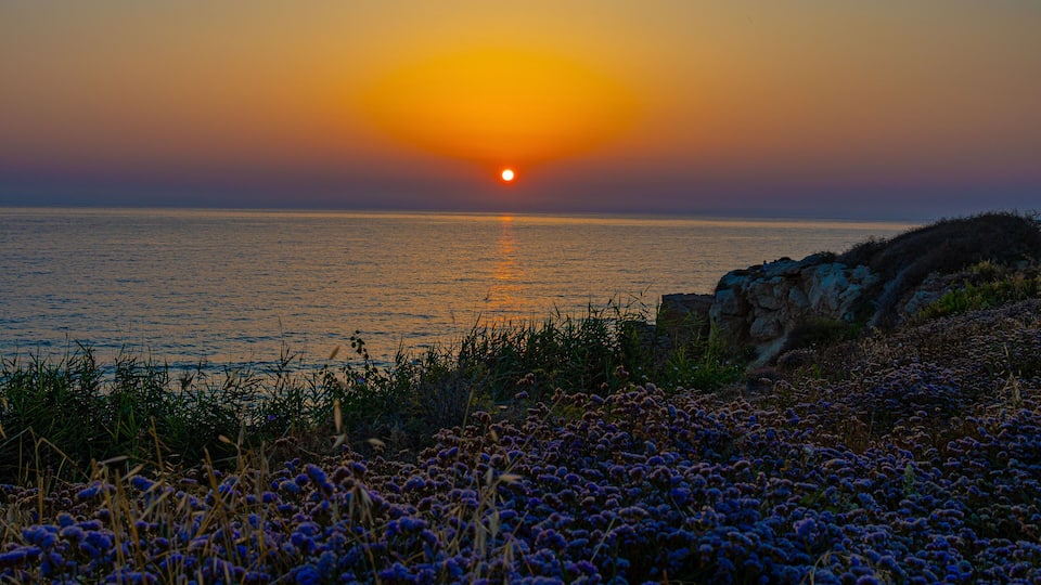 Sunset over Mediterranean sea in Cyprus