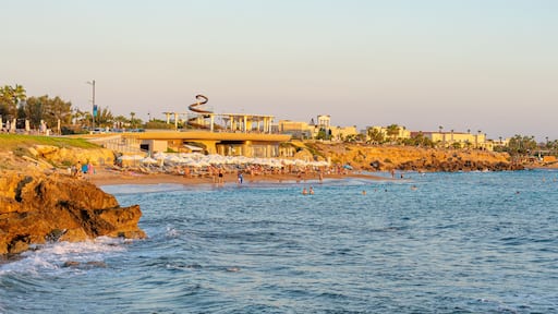 Beautiful beach with white sand located in the tourist region of Paphos, Cyprus. September 2023