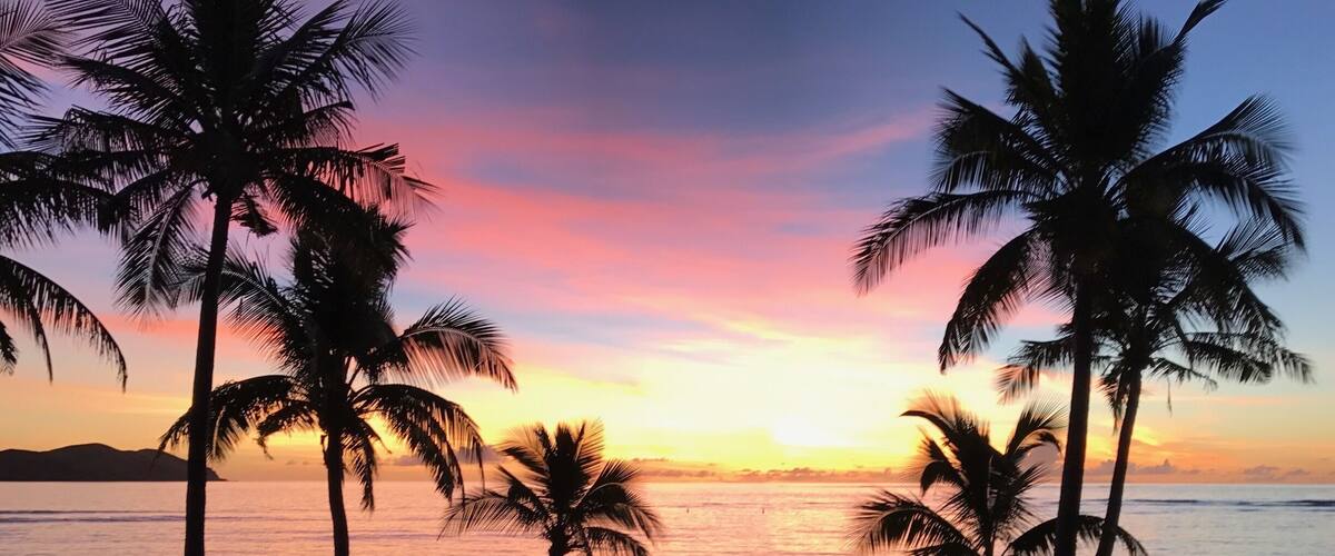 Sunset over infinity pool.