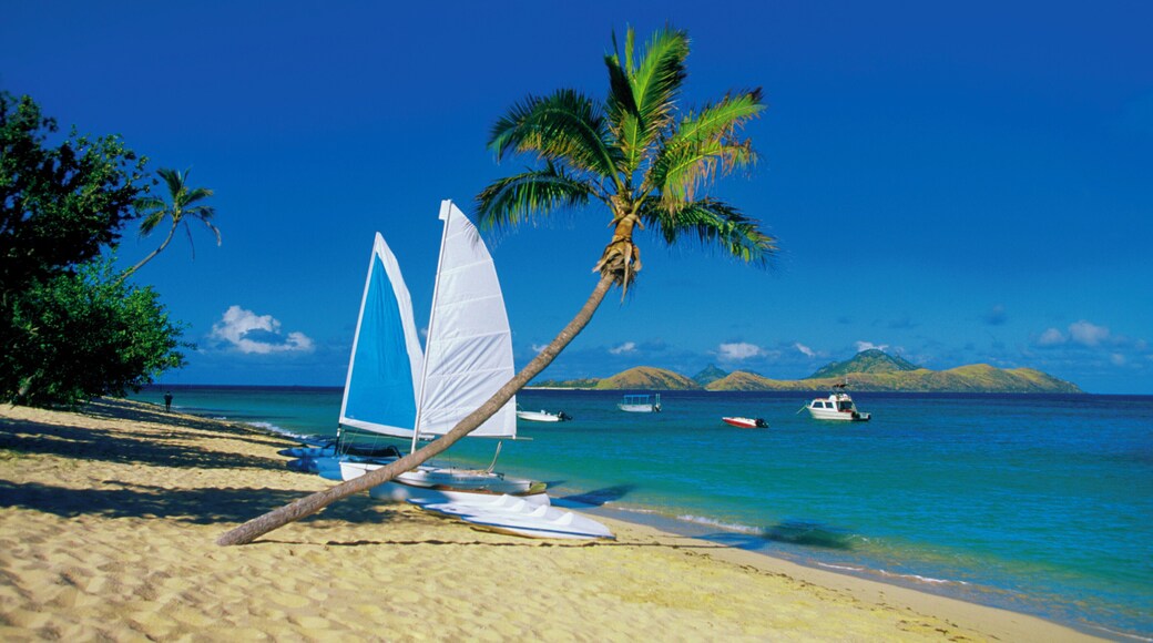 Sailboat on Mamanuca Group Resort beach, Tokoriki Island, Fiji