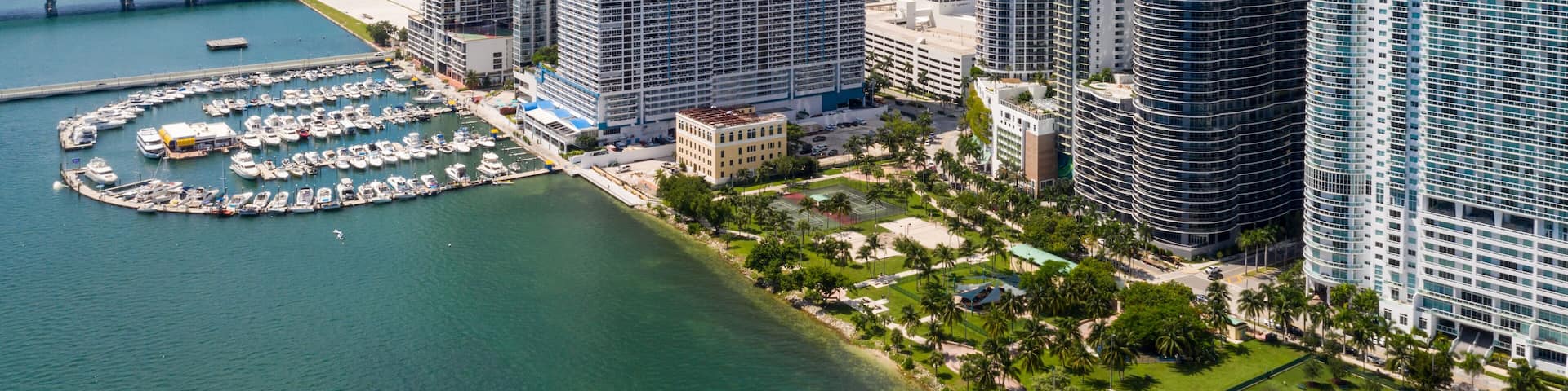 Aerial Edgewater waterfront Margaret Pace Park and Marina Miami Florida Biscayne