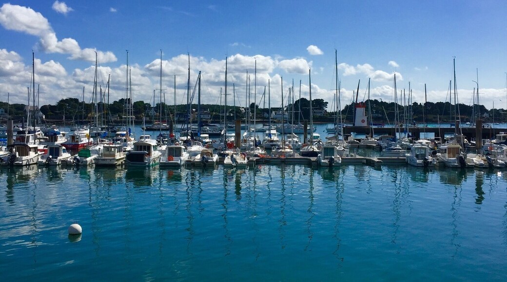 Smart quayside with innumerable yachts. Catch a boat to La Belle Isle here.