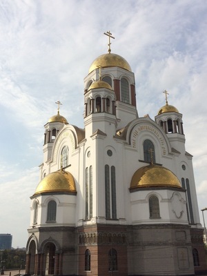 The main church in Ekaterinburg, a surprisingly interesting city on the border between Asia and Europe and near the mighty Ural Mountains.