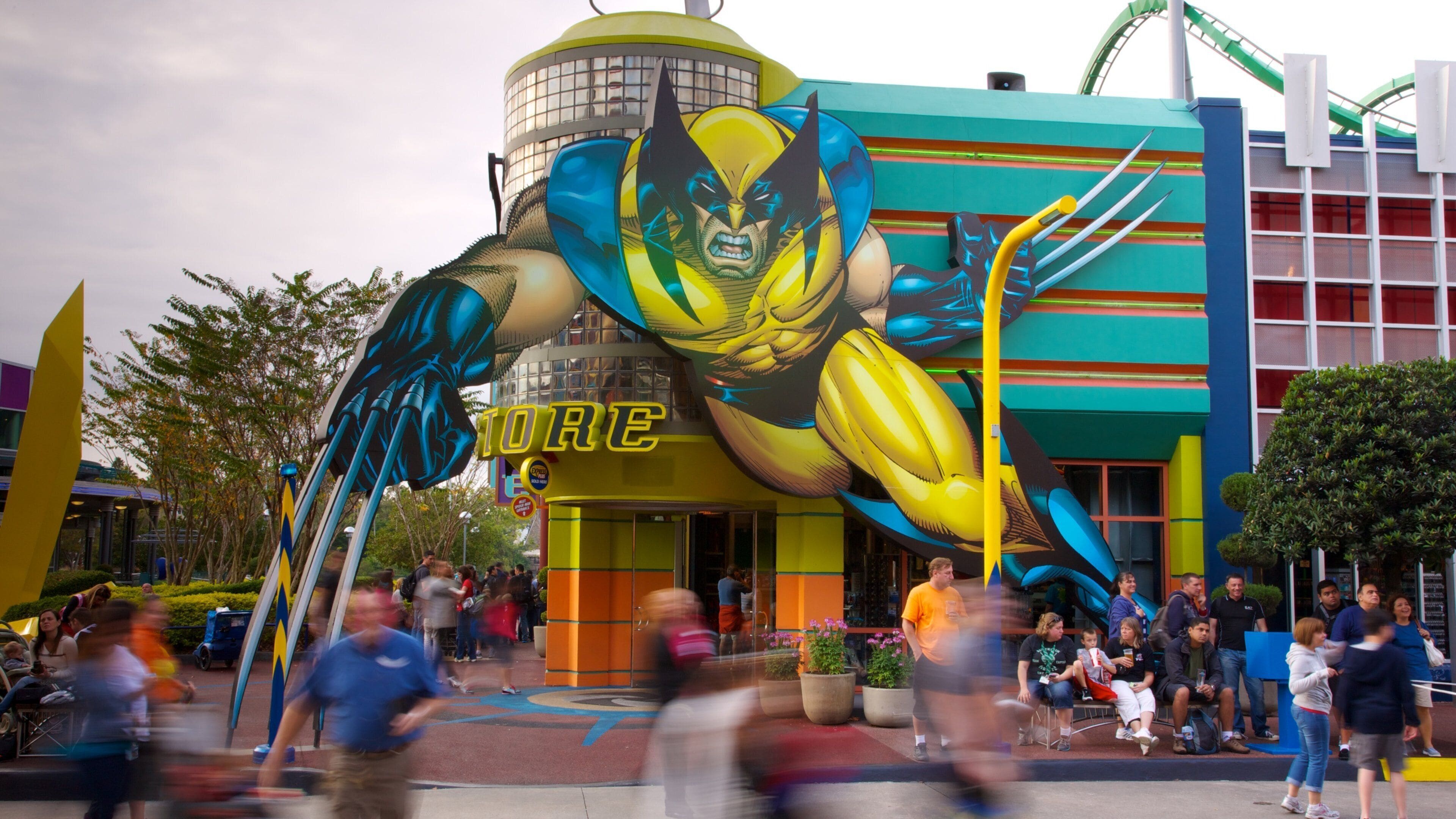 Vibrant mural of a superhero at Universal Studios Florida showcases excitement and adventure in Orlando
