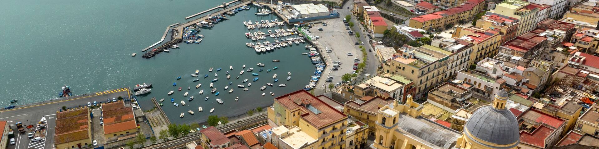 Aerial view of the port of Torre Annunziata. This city is located in the province of Naples, Campania, Italy.