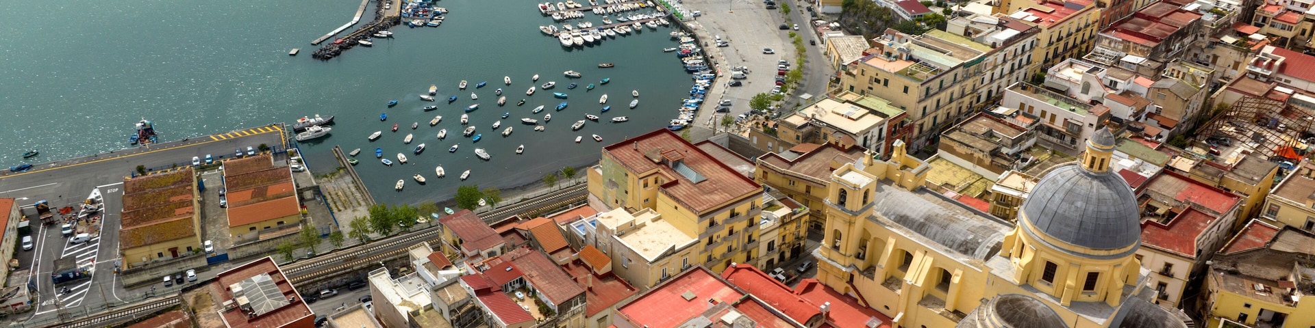 Aerial view of the port of Torre Annunziata. This city is located in the province of Naples, Campania, Italy.