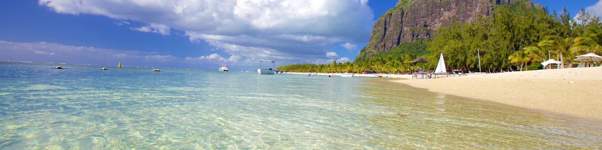 Le Morne featuring a sandy beach and general coastal views