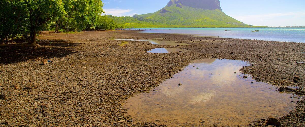 Le Morne featuring mountains and a pebble beach