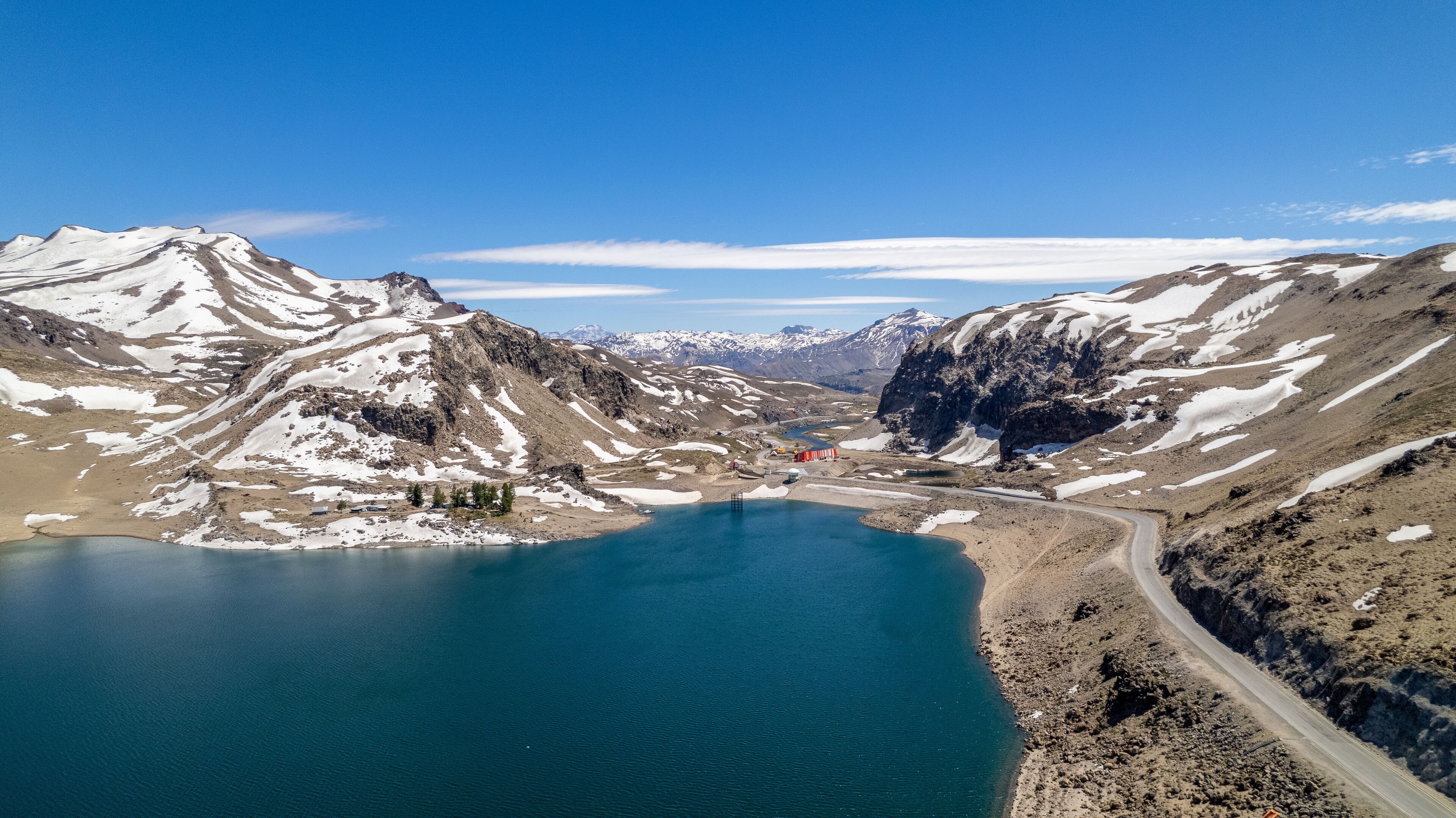 Aerial view of Paso Pehuenche , (Maule Lagoon). Argentina - Chile international border