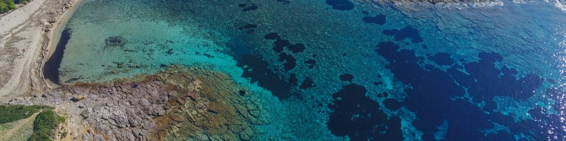 aerial view of the crystal clear sea of southern Sardinia