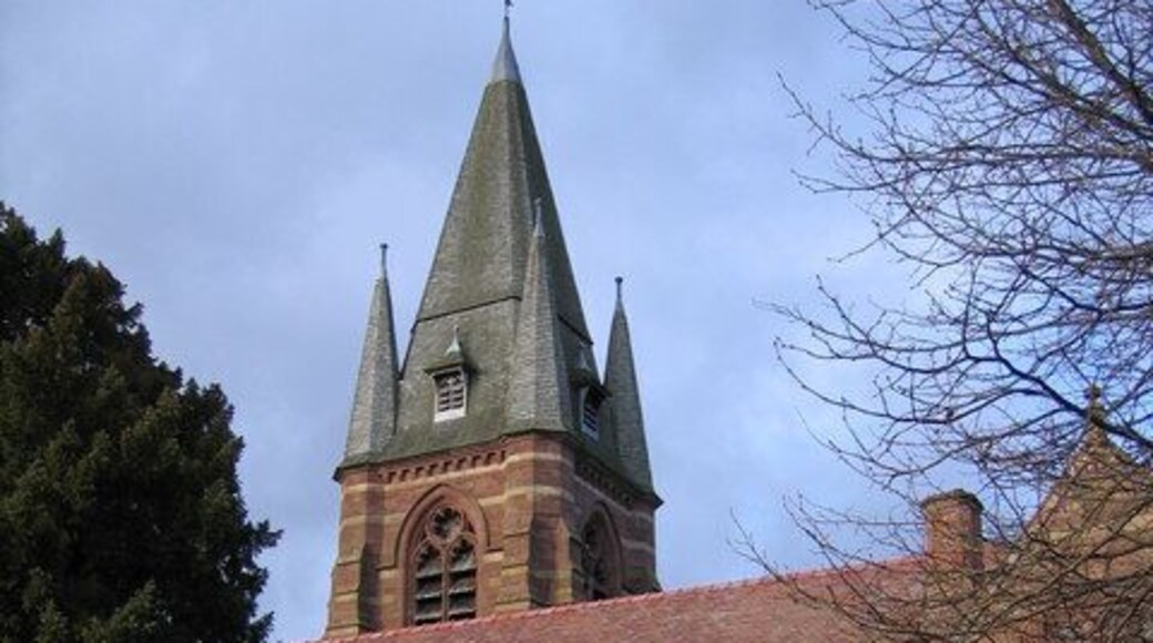 South side of St Mary's, Pulford The south side and tower of the John Douglas church, which was built between 1881 and 1884. The ancient church was demolished at that time.
