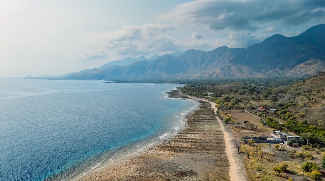 Scenic landscape with sea and mountains in Pemuteran, Bali