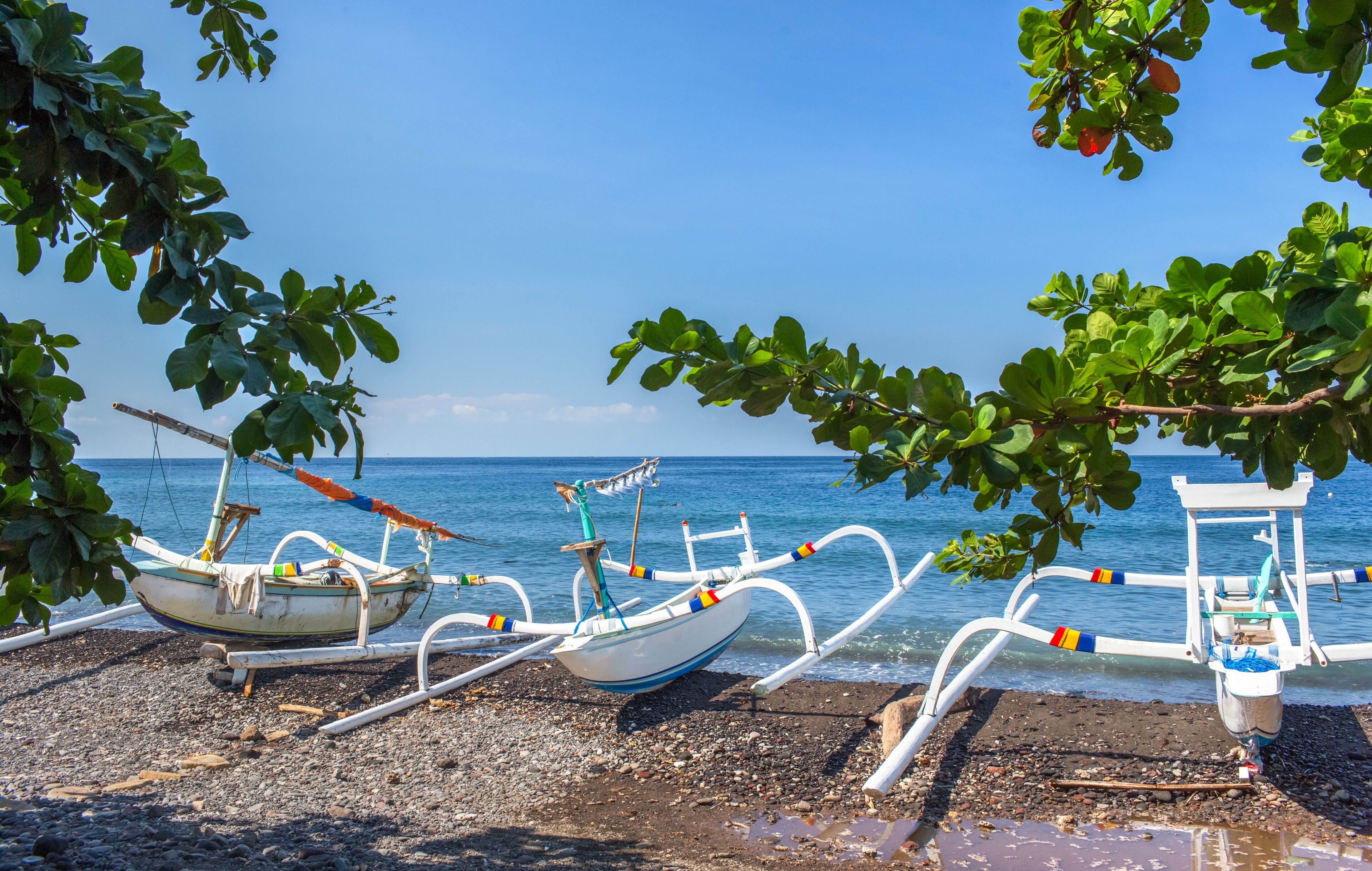Fishing boats in Pemuteran village bay,Biorock restoration area,Bali,Indonesia