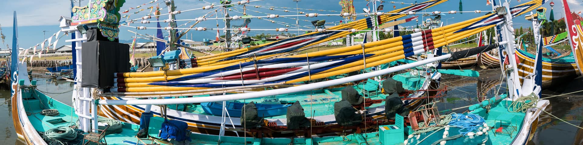 Old traditional wooden Indonesia colored boats in Bali Island, I