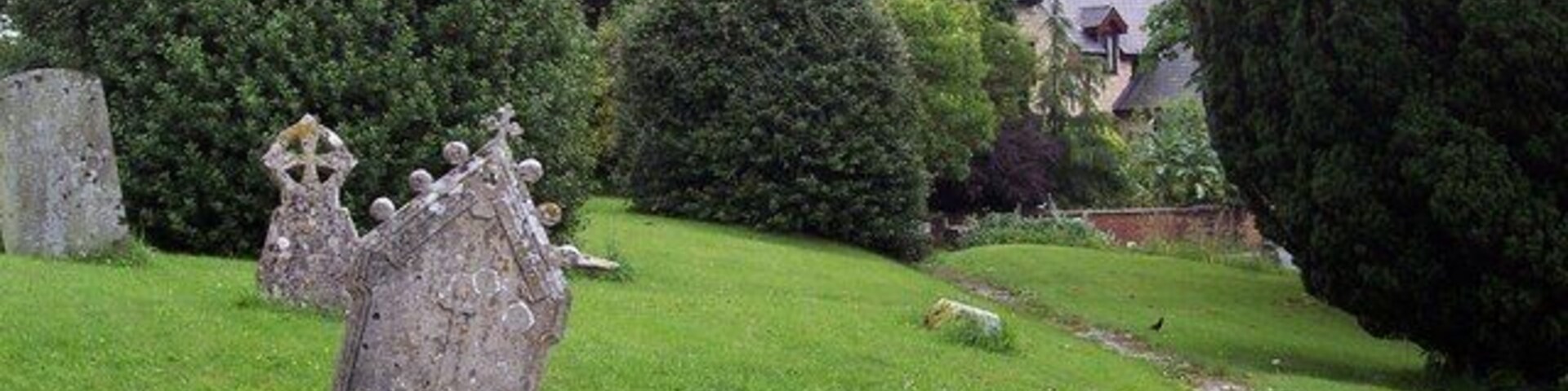 Churchyard, St John the Baptist, Buckhorn Weston The church is situated on a hillside and the subsidence damage is clearly visible.