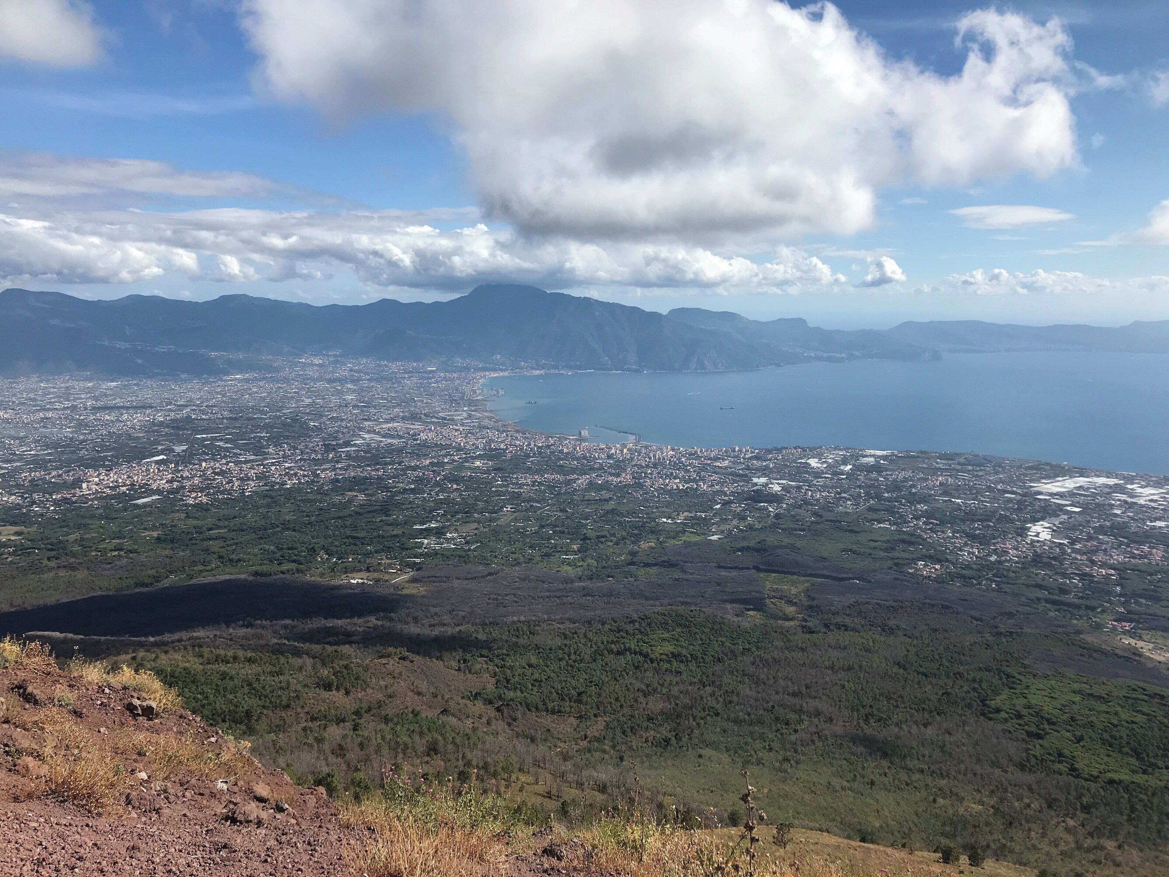 A stunning view in the direction of Pompeii from the top of Mount Vesuvius.