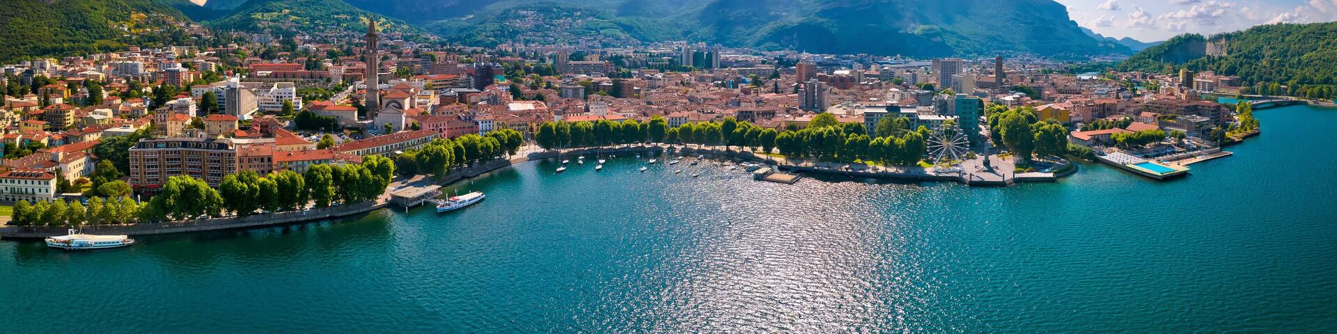 Town of Lecco on Como lake aerial panorama