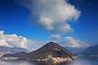 Mount Island in the middle of Iseo Lake during spring, in the North of Italy