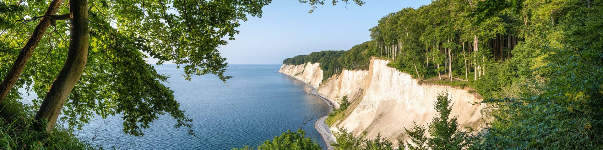 Panoramic view of the chalk cliffs and Jasmund National Park on the Island of Rügen, Mecklenburg-Western Pomerania, Germany