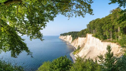 Panoramic view of the chalk cliffs and Jasmund National Park on the Island of Rügen, Mecklenburg-Western Pomerania, Germany