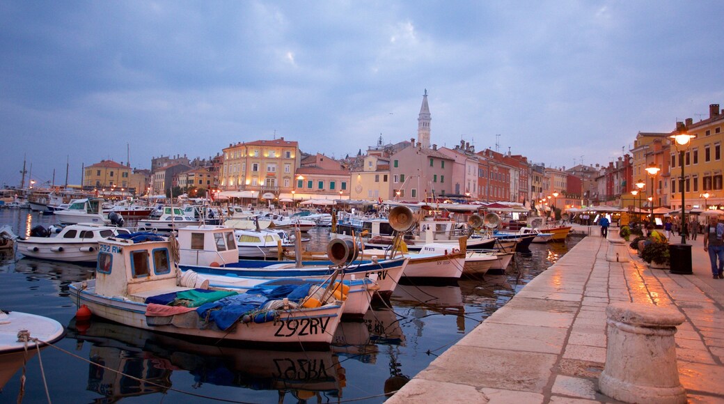 Rovinj which includes a city and a marina