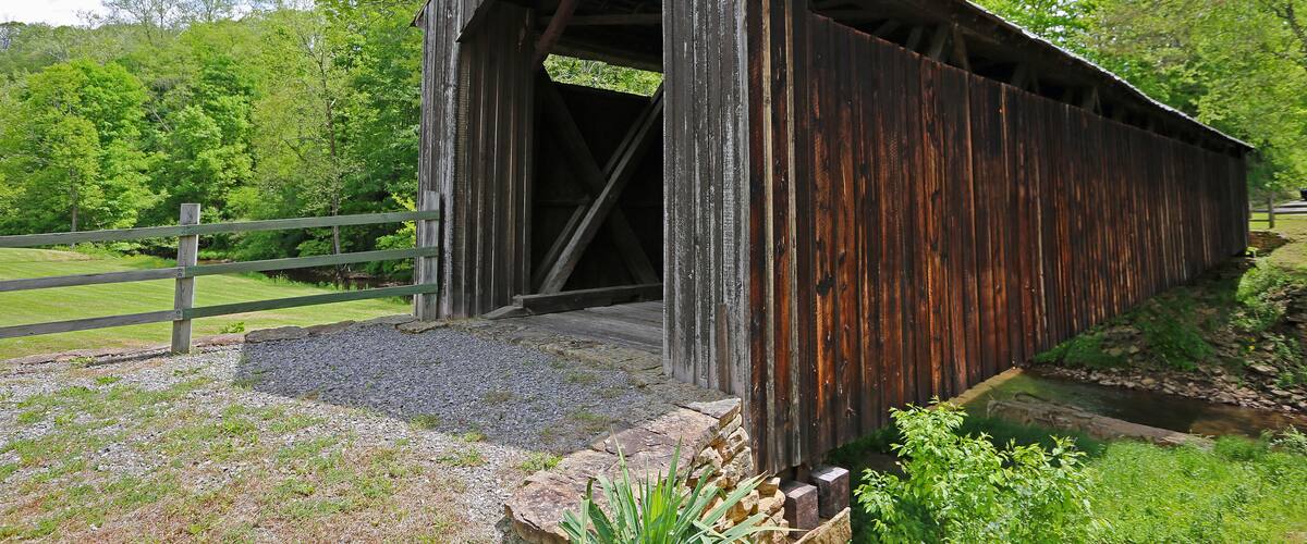 Back view at Locust Creek covered bridge - West Virginia