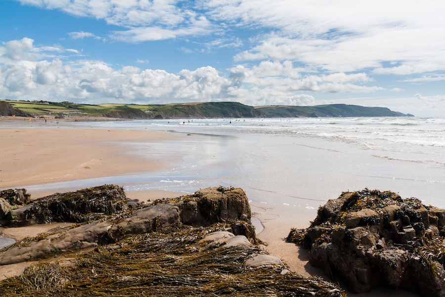 Widemouth Bay near bude on the North Cornwall Coast, England UK; Shutterstock ID 120963688