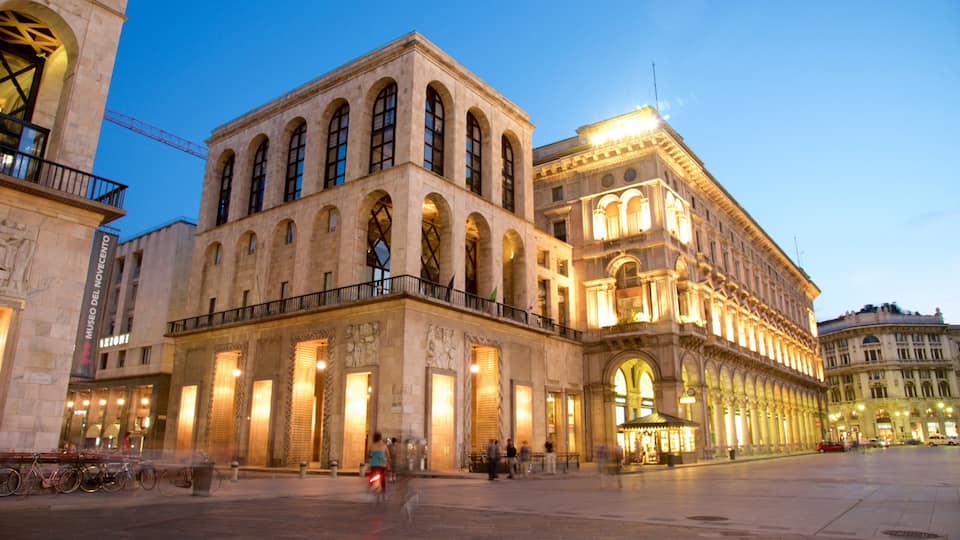 Milan which includes street scenes, heritage architecture and a sunset