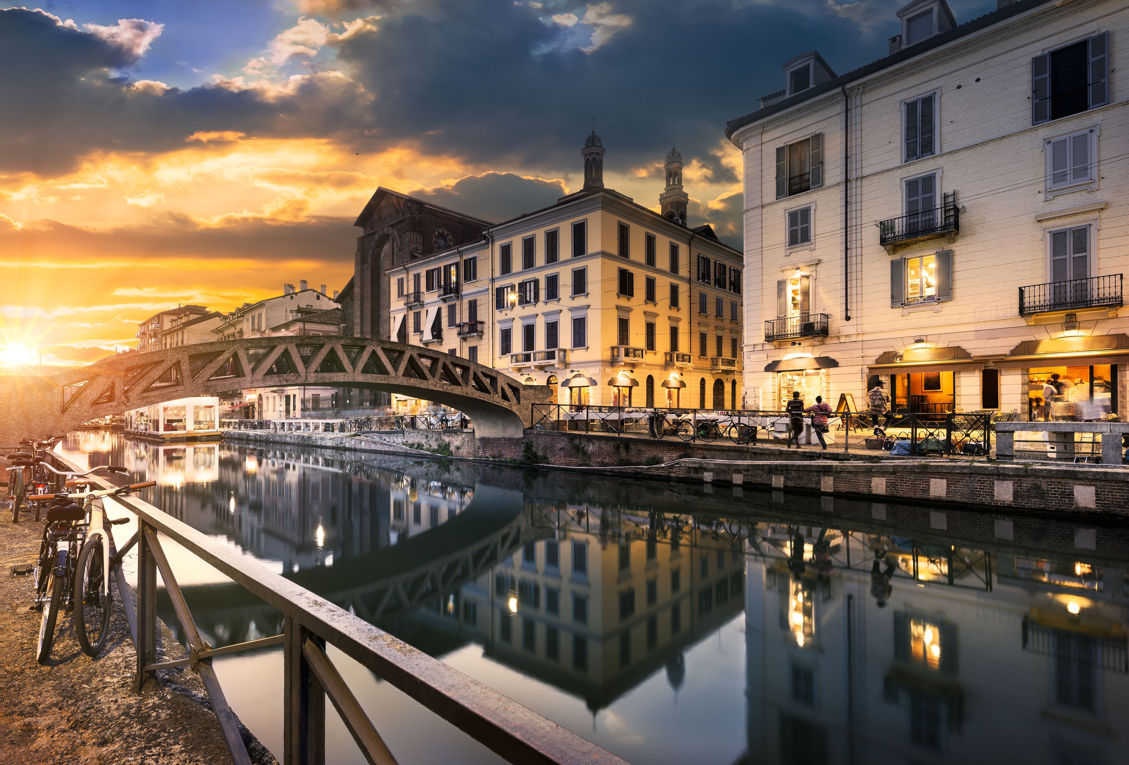 Bridge across the Naviglio Grande canal at the evening in Milan, Italy; Shutterstock ID 316886099