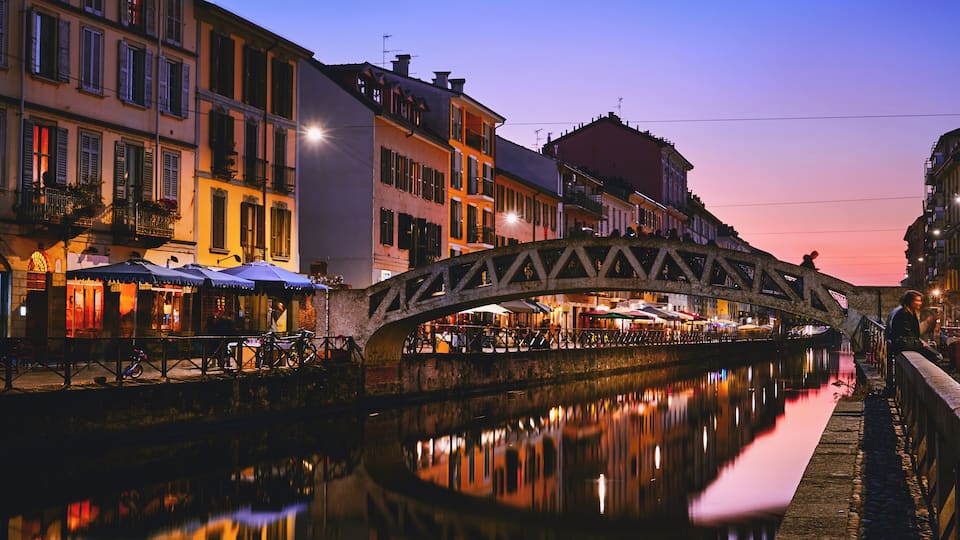 Milan's Naviglio Grande at sunset