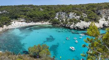Panoramic views of Cala Macarella in Menorca