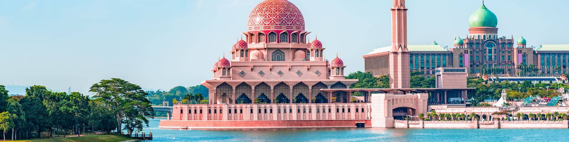 Putra mosque during sunset sky, the most famous tourist attraction in Malaysia,