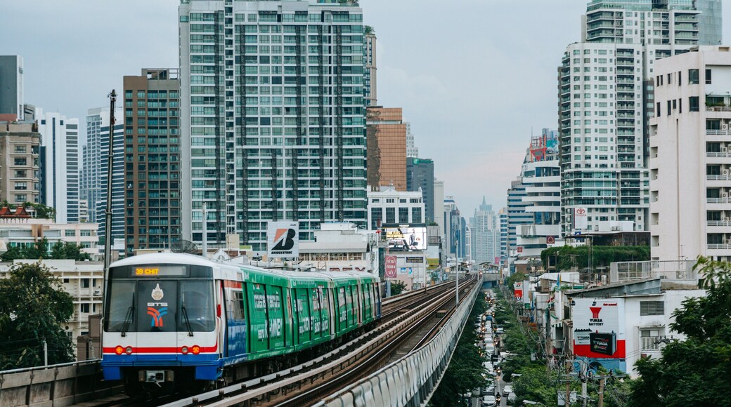 Sukhumvit featuring railway items and a city