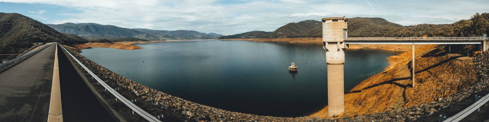 Landscape on a clear day at Blowering Reservoir/Dam near Tumut, Snowy Mountains, New South Wales