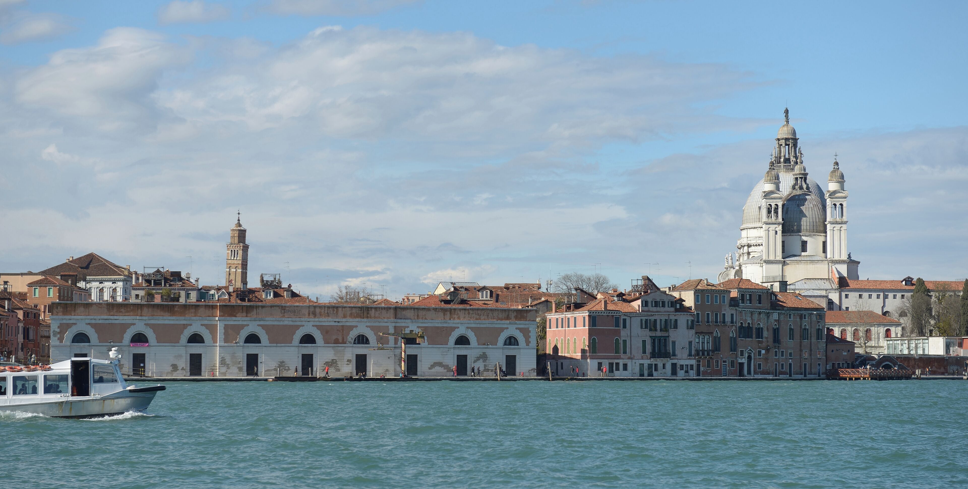 The Giudecca Canal, the Magazzini del sale and the Basilica Santa Maria della Salute in Venice.