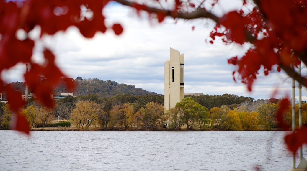 Canberra which includes a lake or waterhole and a monument